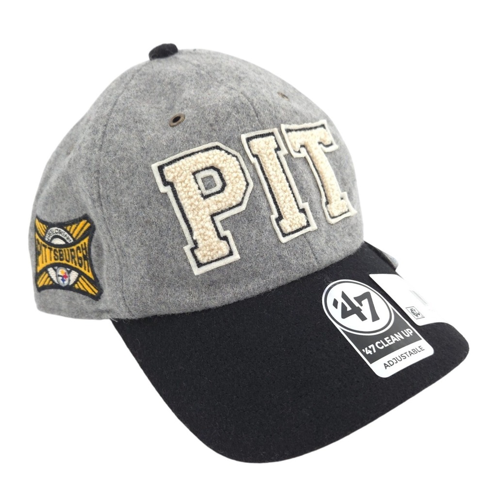 Stoney Clover x 47 Pittsburgh Steelers Hat Gray Wool Clean Up Adjustable NFL NEW